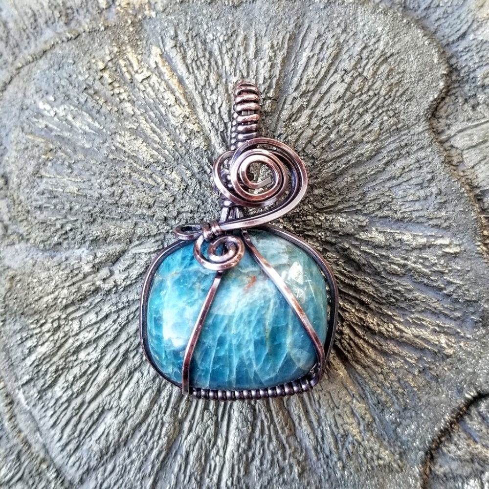 Blue Apatite Wire Wrapped Pendant